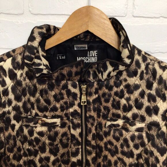 LEOPARD Love Moschino quilted jacket animal puffer prints gold zippers size 4 - Picture 8 of 16